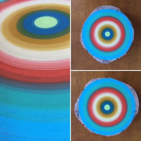 Painted Tree Ring Wood Slice Abstract Wall Art W/ Bling Gift, Minimalist, Fine - Picture 12 of 15